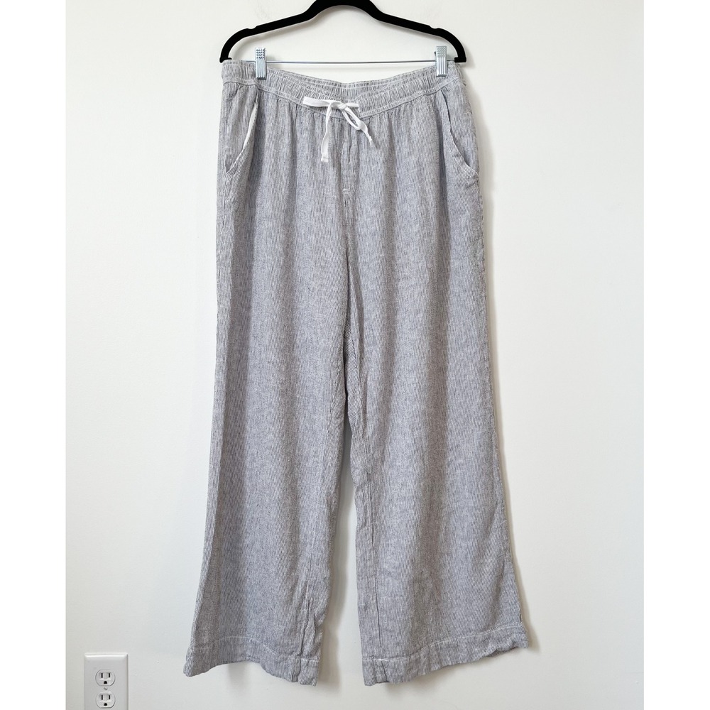 Briggs Linen Blend Wide Leg Pull On Pants Womens XL Black White Stripe